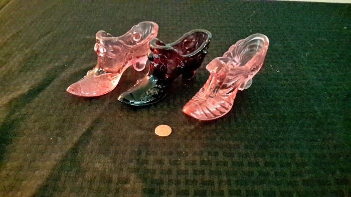 Vintage Fenton glass shoes.