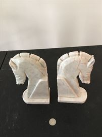 Vintage marble horse head book ends.