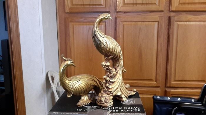 Vintage Syroco plaster gold-tone bird figurines.