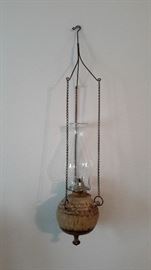 Stoneware hanging oil lamp.