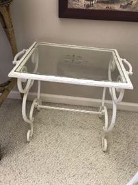 Antique painted iron table with glass top
