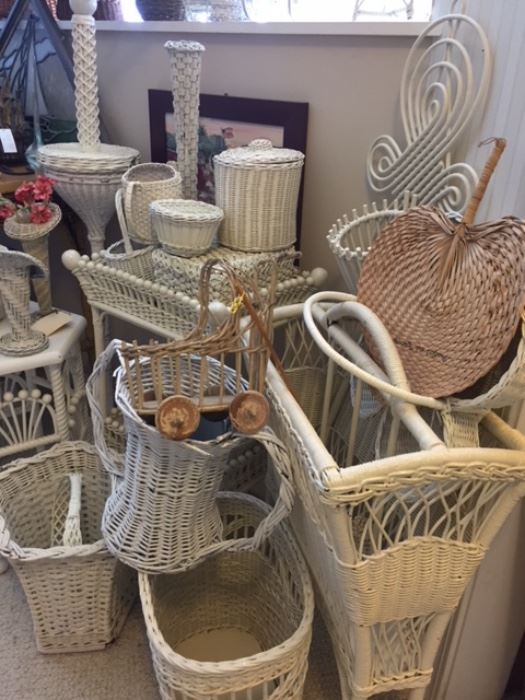 Antique and vintage white wicker galore!
