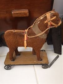 Antique horsehair horse pull toy (1880's)
