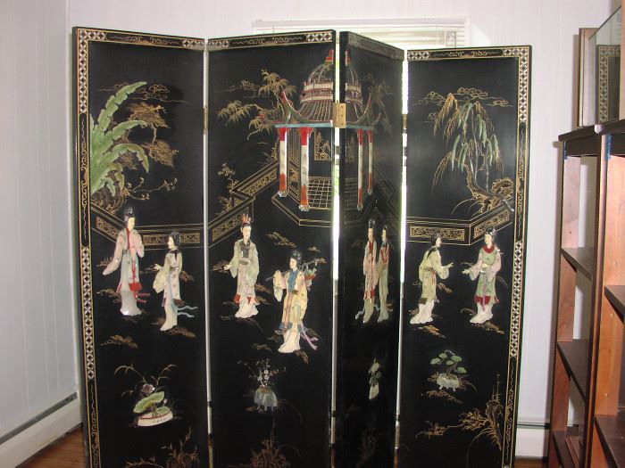 Early 20th century Japanese privacy screens, jade inlay