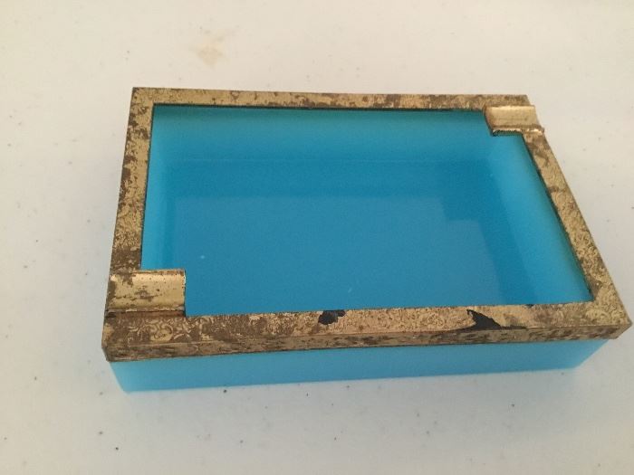 Antique blue glass ash tray.
