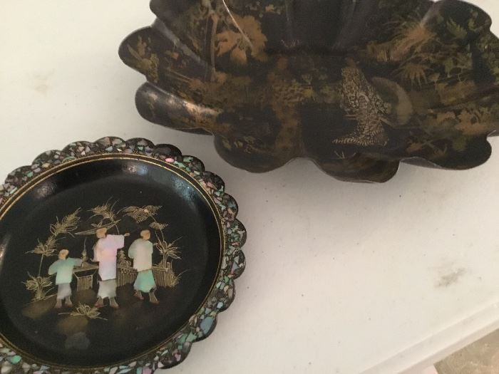 Antique tinware with mother of pearl inlay