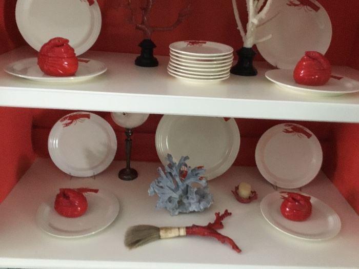 Lobster ware with coral accents.