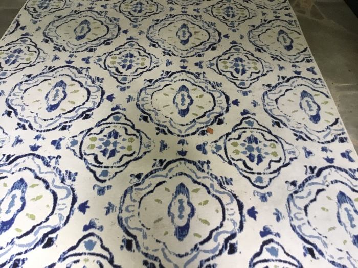 Blue and white rug.