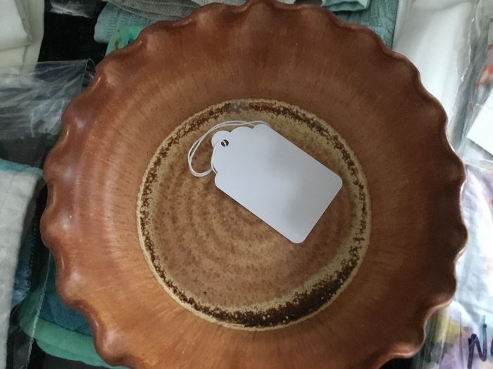 Fluted pottery dish.