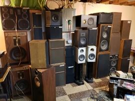 15 pairs of vintage speakers. JBL, ADS, Almarro, Wharfedale, BIC, EPI, ESS, Heathkit/Jensen,  Optimus and others..
