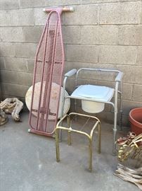 Handicap toilet, stand, ironing board, white oval marble top