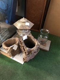Beautiful rock planters, Japanese lantern decor