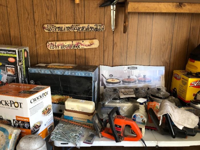 Misc eyebolts new, hedge trimmers, scales,