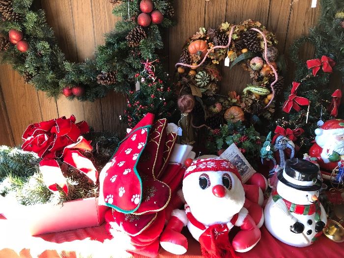 Christmas stockings and wreaths