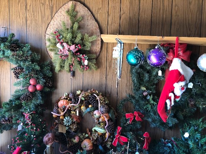 Beautiful Christmas wreaths, ornaments