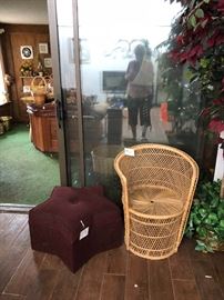 wicker chair and star-shaped foot stool