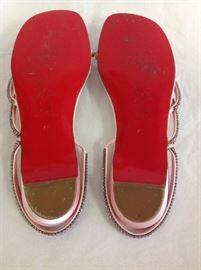Christian Louboutin Vero Cuoio real Italian leather sz 40 Pink Strappy Flats - desirable red soles!