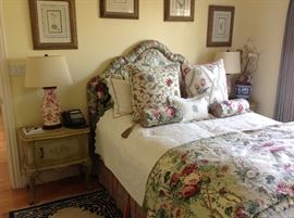 Complete queen size bed, headboard, nightstands, bedding, tempurpedic mattress