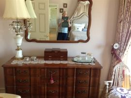 French provincial lowboy and mirror