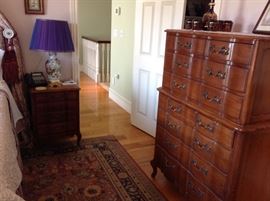 Matching French Provincial highboy & pair of nightstands
