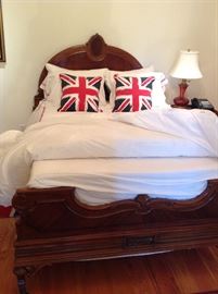 Antique double bed w/linens and tempurpedic mattress set