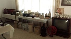 display of crocks and other items