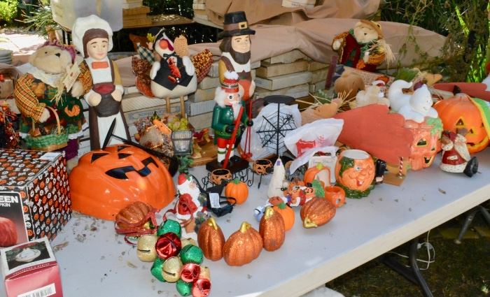 TABLES FULL of Halloween, Christmas, Thanksgiving, 4th of July, Easter Decorations and Decor