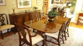 Baker Dining Room Set, 3 leaves, 8 chairs . Matching Buffet and china cabinet