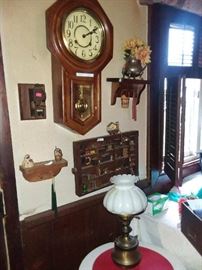 Regulator Clock, Oil Lamp and Decorative