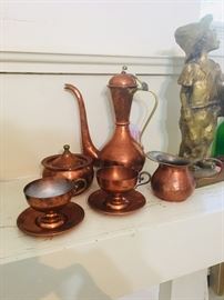 Tin Lined Copper Tea Set - Turkish