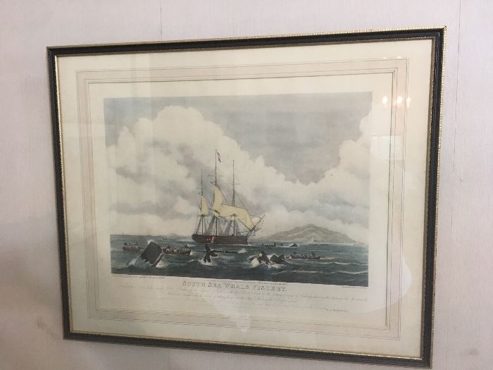  Early 1800's Hand-Colored Engraving - Titled" South Sea Whale Fishery" - early 1800's
