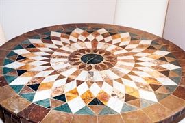 Arhaus marble table top (Detail) with cast iron legs - 48" Diameter.