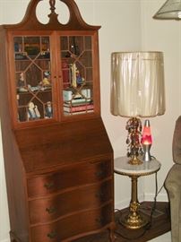 Secretary Desk with ball and claw feet, 1950's Marble top lamp table