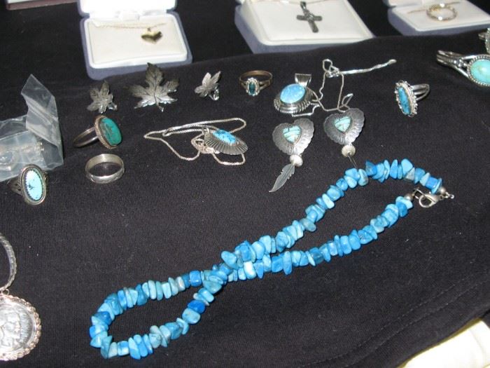 Many Native American turquoise items