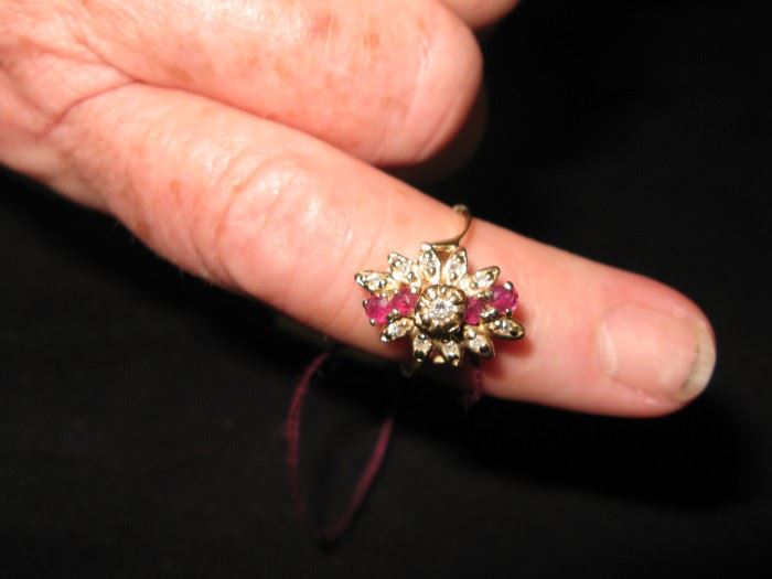 Diamond and Ruby cocktail ring--14 k