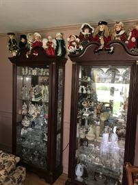 TWO EARLY AMERICAN STYLE LIGHTED CURIO CABINETS