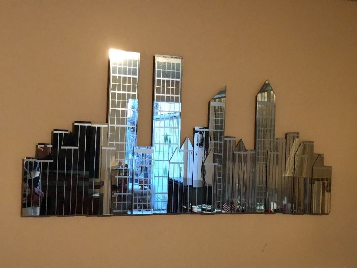 Mirrored NYC skyline with twin towers 6’long, 3’ tall