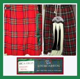 2 Kilts and a Sporran, Kilt on the left is 100 percent wool Lochcarron Made in Scotland