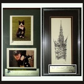 An Apparent "Sox the Cat" Signed Photo Along with President Clinton and Nice Signed Print