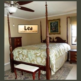 Beautiful Lea Bedroom Set, 4 Poster Bed, Lingerie Chest and Pair of Matching Nightstands