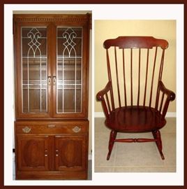 China Cabinet with Decorative Glass Doors and Nice Rocking Chair