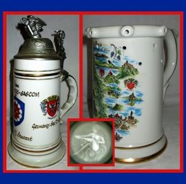 German Lithophane Stein with Nude Girl and Large German Puzzle Beer Mug