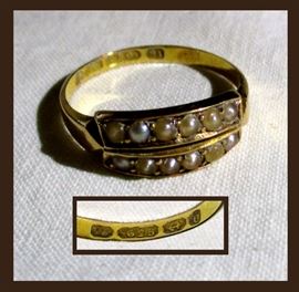 Antique 15K Gold and Seed Pearl Ring, Late 1800s, Birmingham England