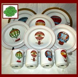 JKW Western Germany Set of Hot Air Balloon Plates & Coffee Mugs