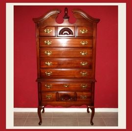 Queen Anne Style Dresser that has a Matching Chest on Chest and a Pair of Nightstands