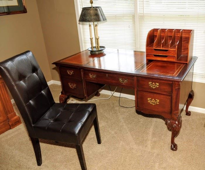 NEAR NEW SLIGH  DESK AND LEATHER CHAIR