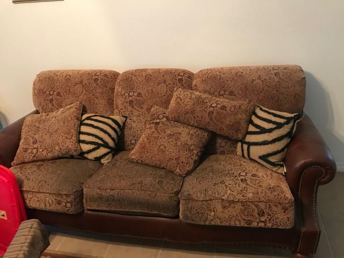 Leather and Fabric Couch and Chair