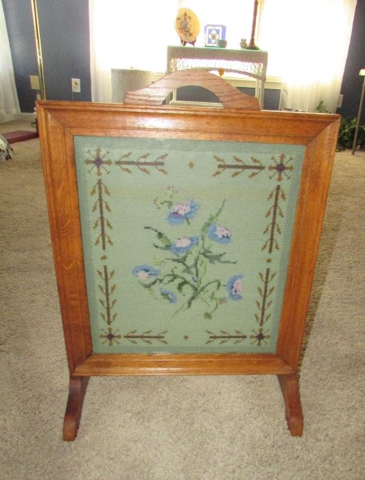 Mission style Needlepoint Fireplace Screen, firm $98...only item with a firm price. 