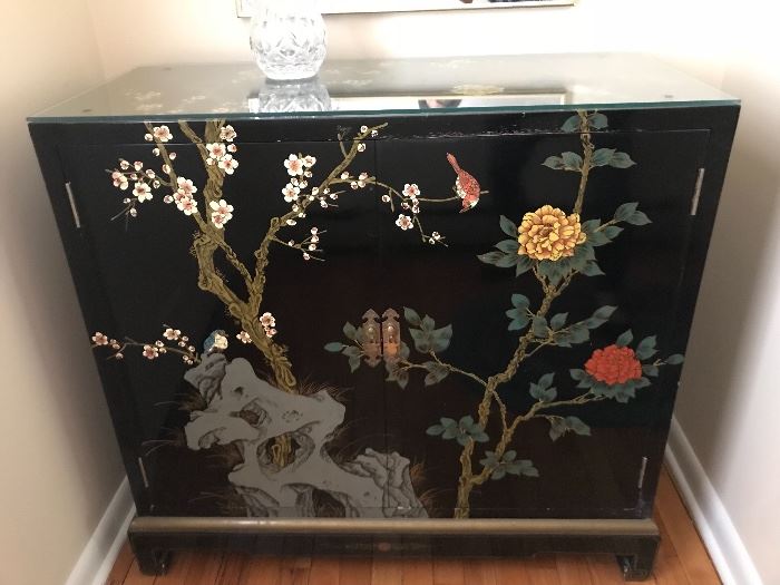 Black Lacquered Oriental Cabinet 