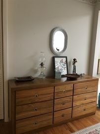 Mid Century Modern Basset Bedroom set with brass inlayed handles.  Dresser, Chest and Nightstand